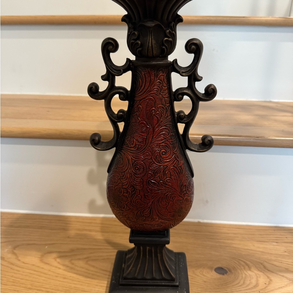 Decorative Candle Holder – Elegant Red & Bronze Design